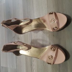 Rose Gold/Tan Wedge Sandal 8.5